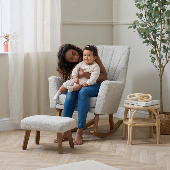 Jonah Rocking Chair & Foot Stool in Mushroom Boucle