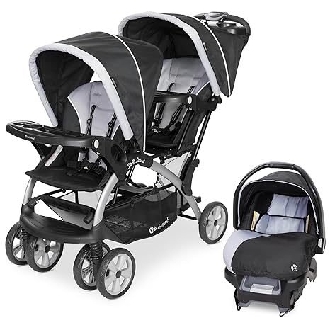 Baby Trend Infant and Toddler Double Stroller & Car Seat Combo, 2 Pc Set, Stormy - Portable and Lightweight Stroller Duo and Car Seat Travel System Tandem