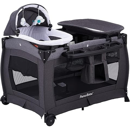 Baby Trend Nursery Center Travel Crib with Removable Rock-A-Bye Bassinet, Changing Table, Organizer, and Electronic Music Center and Nightlight, Robin