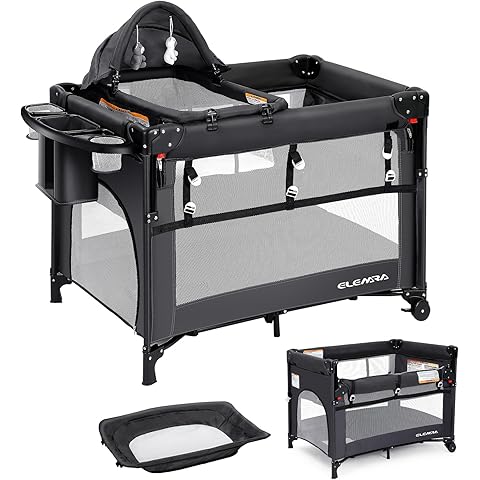 Baby Trend Nursery Center Travel Crib with Removable Rock-A-Bye Bassinet, Changing Table, Organizer, and Electronic Music Center and Nightlight, Robin