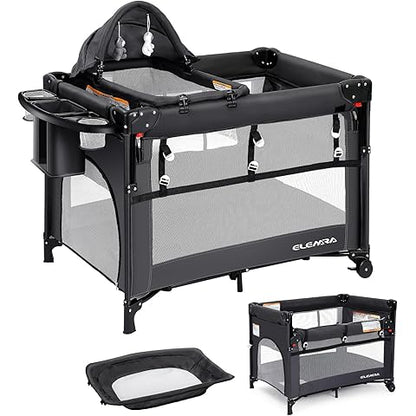 Baby Trend Nursery Center Travel Crib with Removable Rock-A-Bye Bassinet, Changing Table, Organizer, and Electronic Music Center and Nightlight, Robin