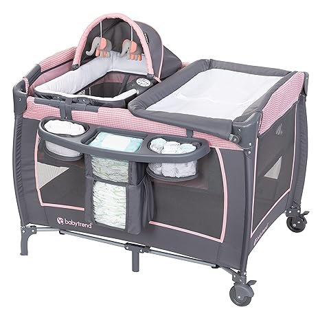 Baby Trend Nursery Center Travel Crib with Removable Rock-A-Bye Bassinet, Changing Table, Organizer, and Electronic Music Center and Nightlight, Robin