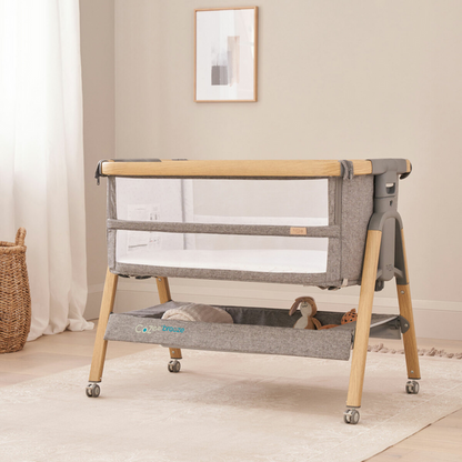 CoZee Breeze Plus Co-sleeping Bassinet with Rocking Legs in Oak Charcoal