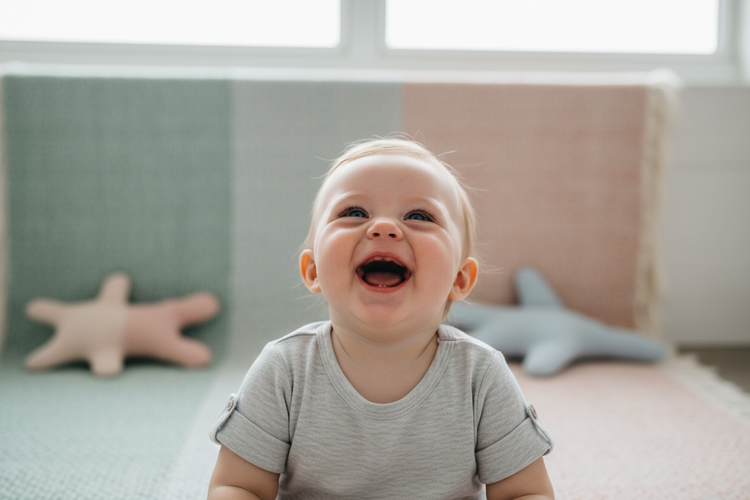 trendy baby picture with baby laughing 